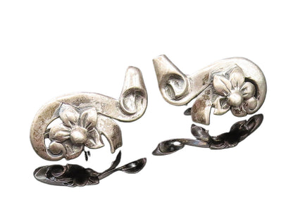 925 Sterling Silver  Vintage Floral Swirl Screw Back Drop Earrings  EG11909