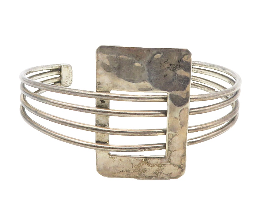 925 Sterling Silver  Vintage Dark Tone Hammered Split Cuff Bracelet  BT4144