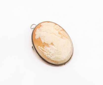 925 Sterling Silver Vintage Brooch Pin Classic Carved Lady Profile Cameo BP12456