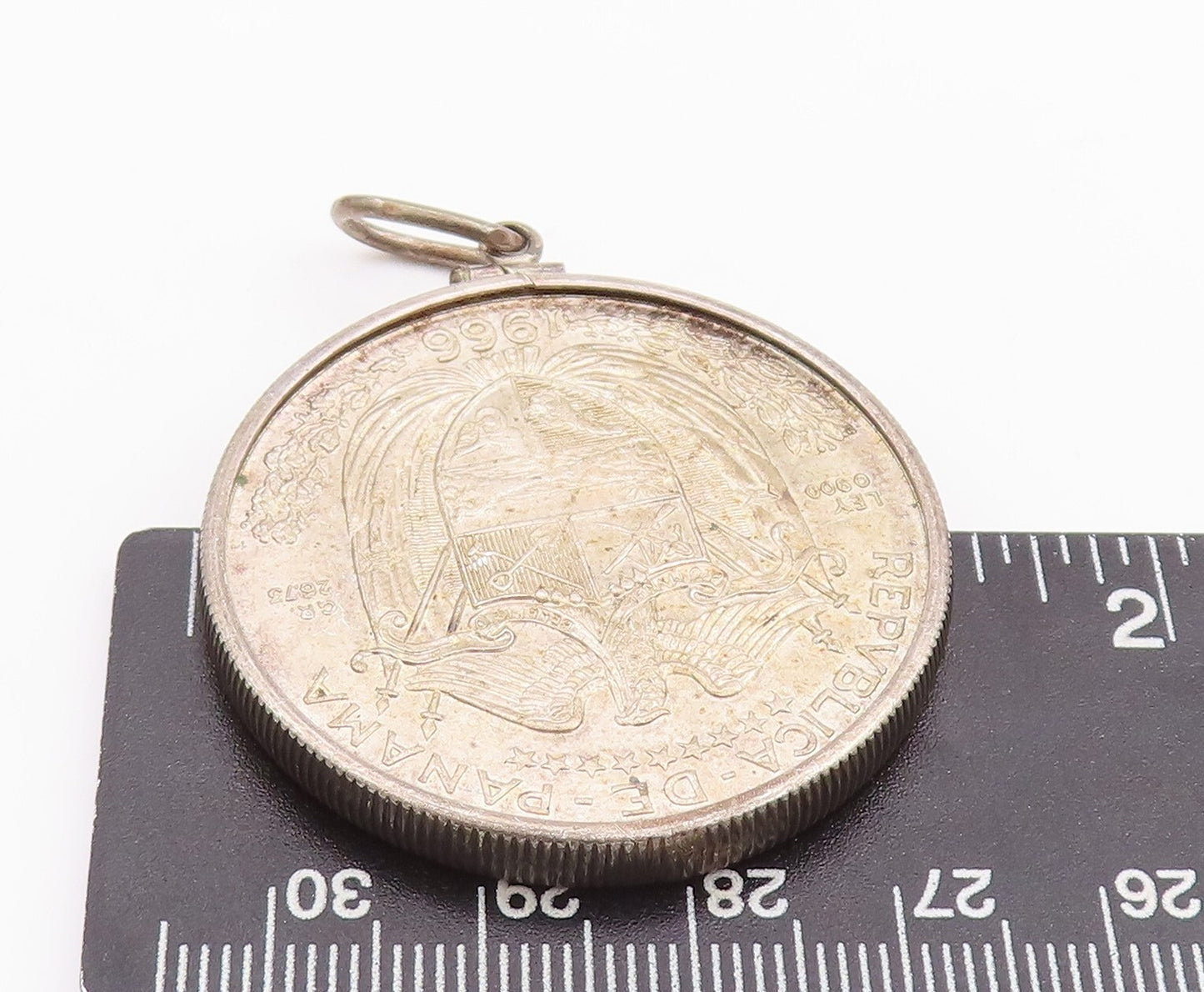 925 Sterling Silver Vintage Pendant Solid Heavy Carved 1966 Medal Coin  PT23380