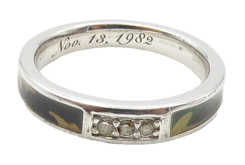 925 Sterling Silver  Topaz Accented Enamel Camouflage Band Ring Sz 7  RG15515