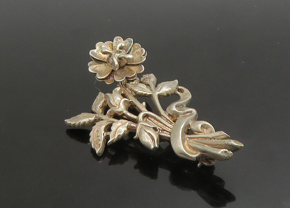 LANG 925 Sterling Silver  Vintage Tied Flower Bouquet Brooch Pin  BP9069