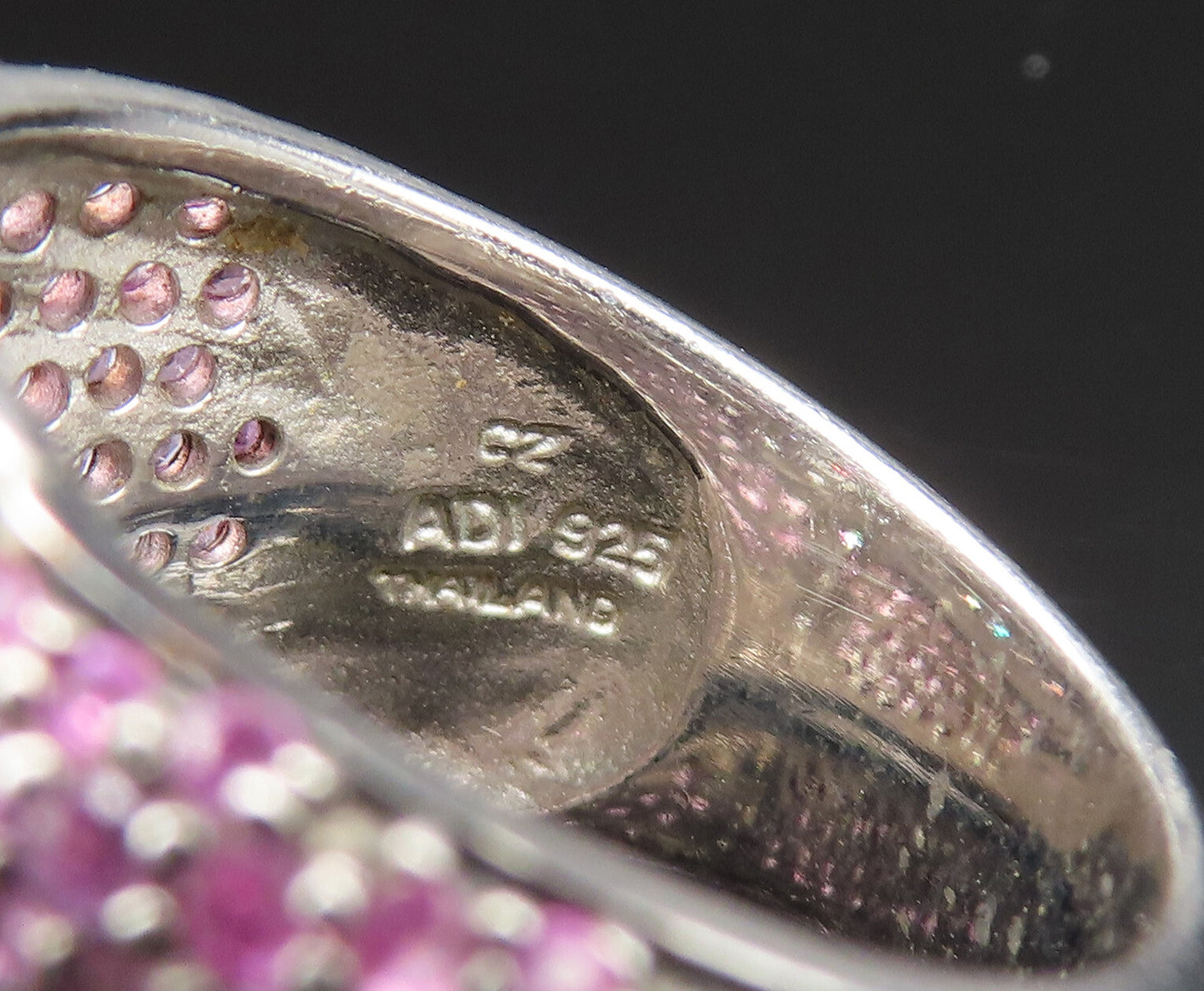 925 Silver  Vintage Concave Sparkly Topaz Wide Band Ring Sz 7.5  RG25393