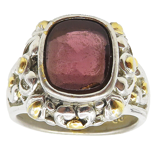 925 Sterling Silver & 14K GOLD  Inlaid Topaz Two Tone Band Ring Sz 7  RG17481