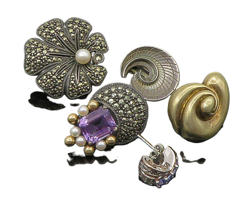 DESIGNER 925 Silver Vintage Pearl & Multi Stone Lot Single Earrings EG11329