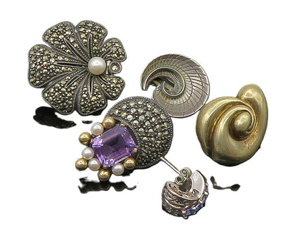 DESIGNER 925 Silver Vintage Pearl & Multi Stone Lot Single Earrings EG11329