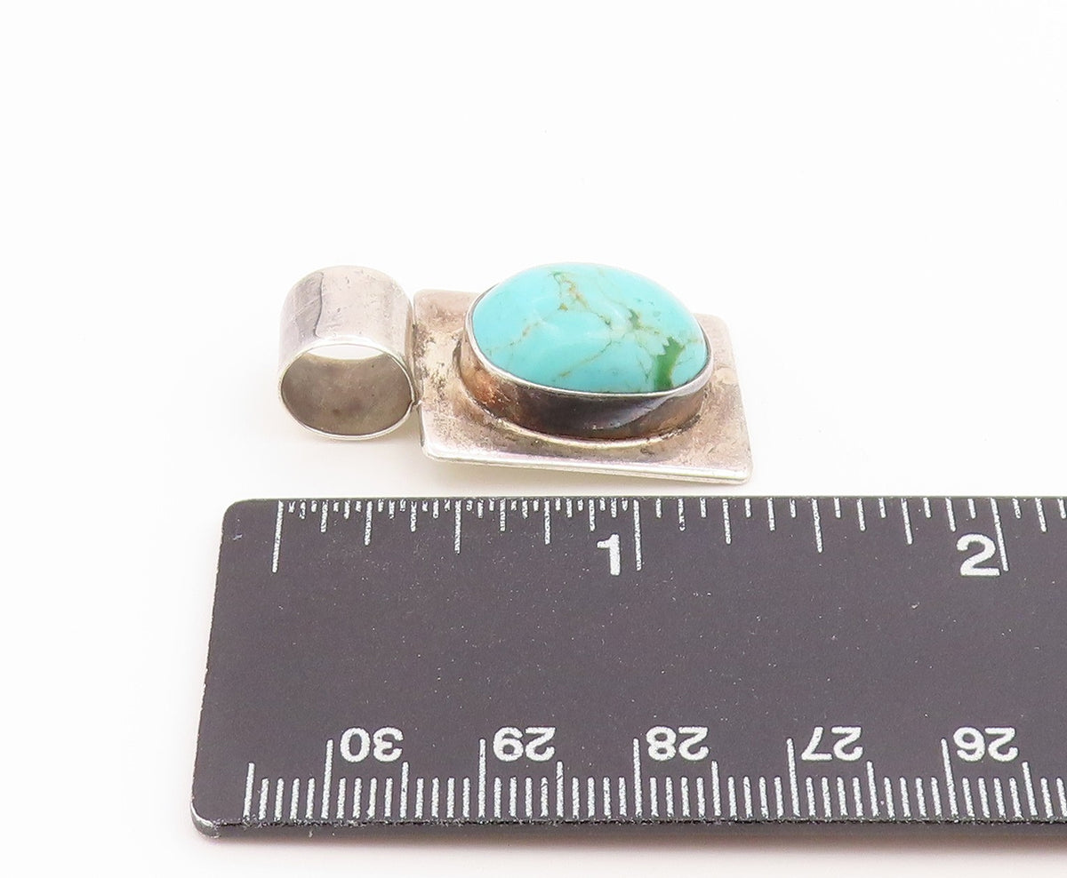 925 Sterling Silver Vintage Pendant MEXICO Cabochon Turquoise Charm  PT26594