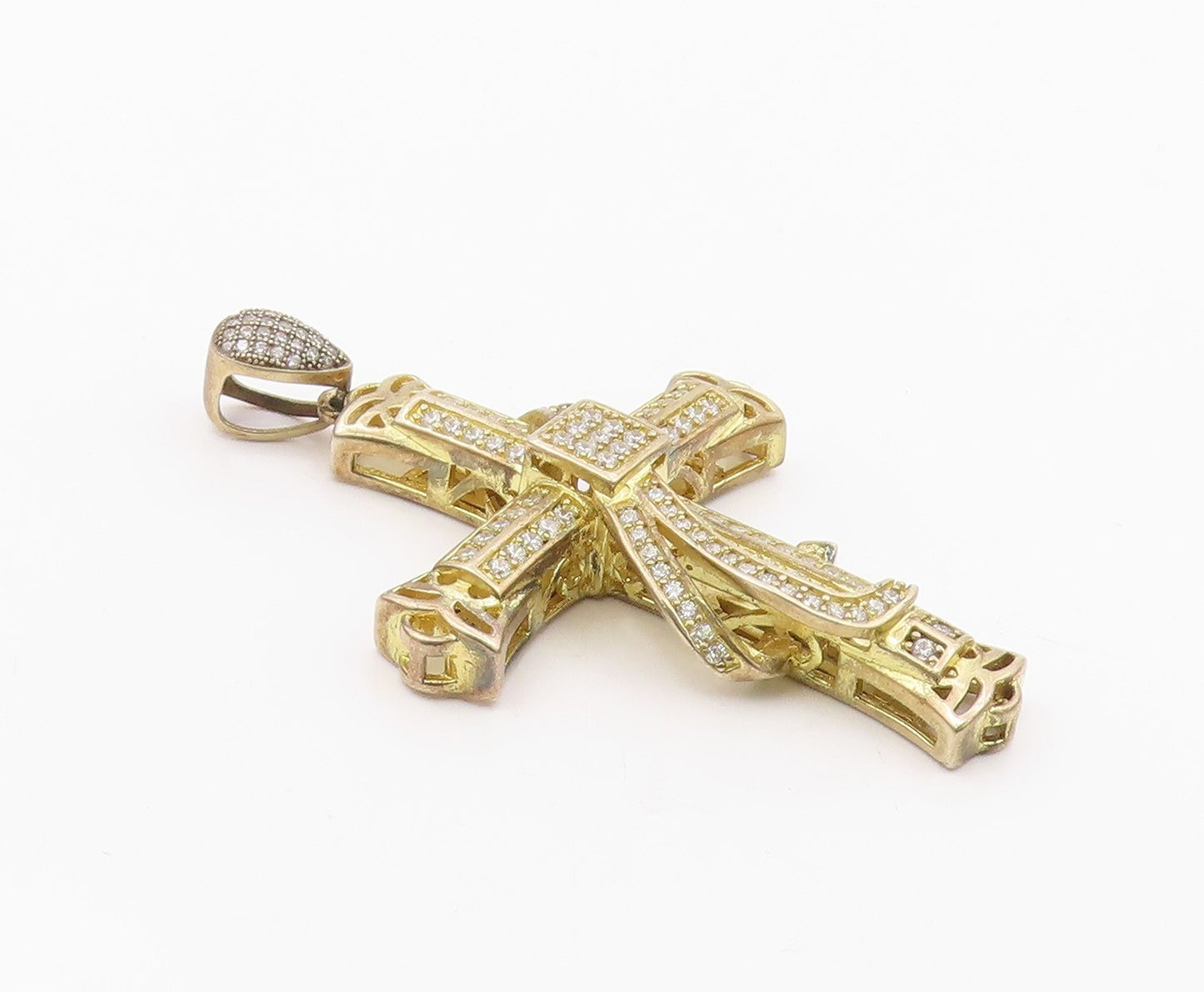 925 Sterling Silver  Vintage Cubic Zirconia Religious Cross Pendant  PT19314
