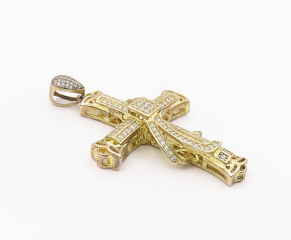 925 Sterling Silver  Vintage Cubic Zirconia Religious Cross Pendant  PT19314
