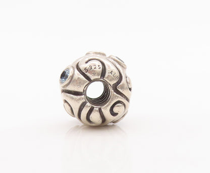 925 Sterling Silver Vintage Pendant PANDORA Swirly Etched Topaz Bead  PT22628