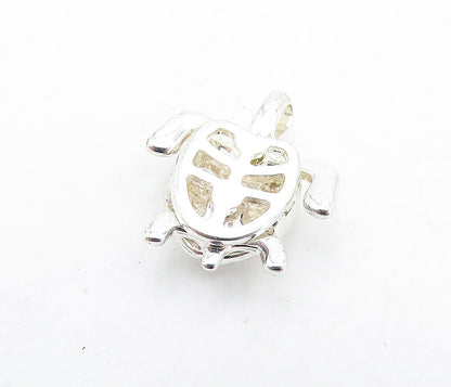 925 Sterling Silver  Shiny Petite Sea Turtle Motif Pendant (MOVES)  PT4004