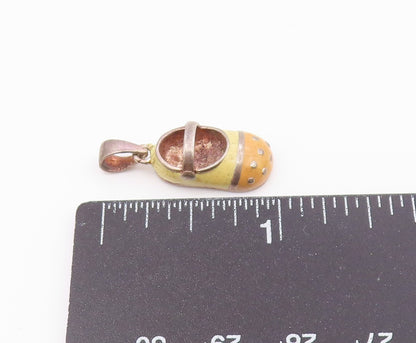 925 Sterling Silver  Vintage Enamel Mary Jane Shoe Slipper Pendant  PT18465