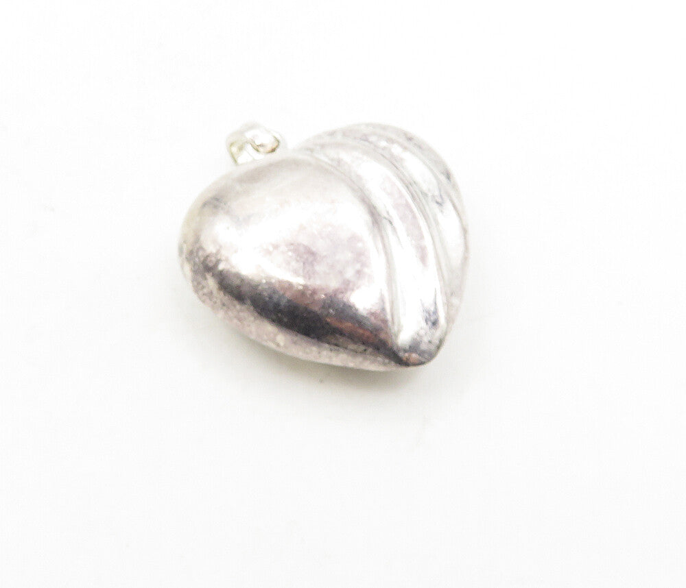 925 Sterling Silver  Vintage Scalloped Puffy Love Heart Drop Pendant  PT6429