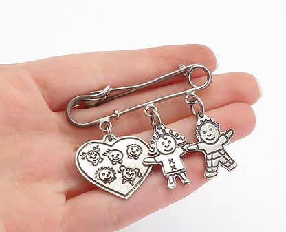 EFS MEXICO 925 Silver  Vintage Shiny Children Heart Charms Brooch Pin  BP1187