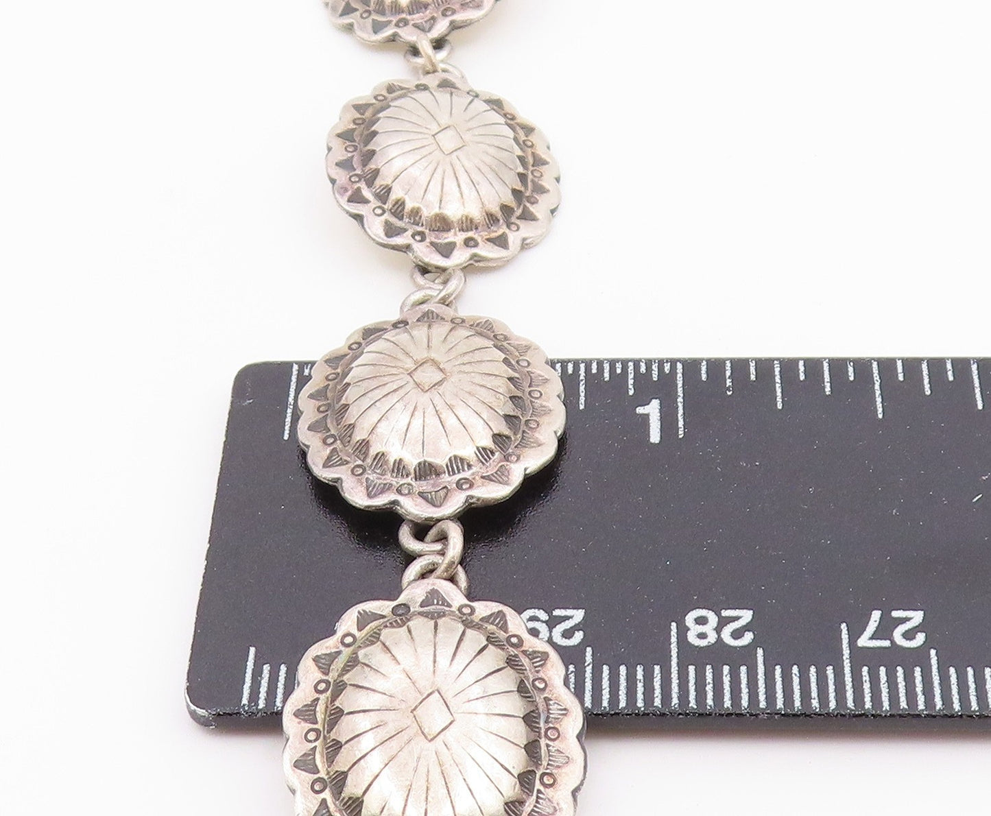925 Sterling Silver Vintage Bracelet SOUTHWESTERN Floral Concho Link  BT12201