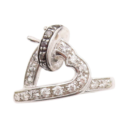 925 Sterling Silver Vintage Ring Sparkling CZ Love Heart Knot  Sz 7.5  RG33581