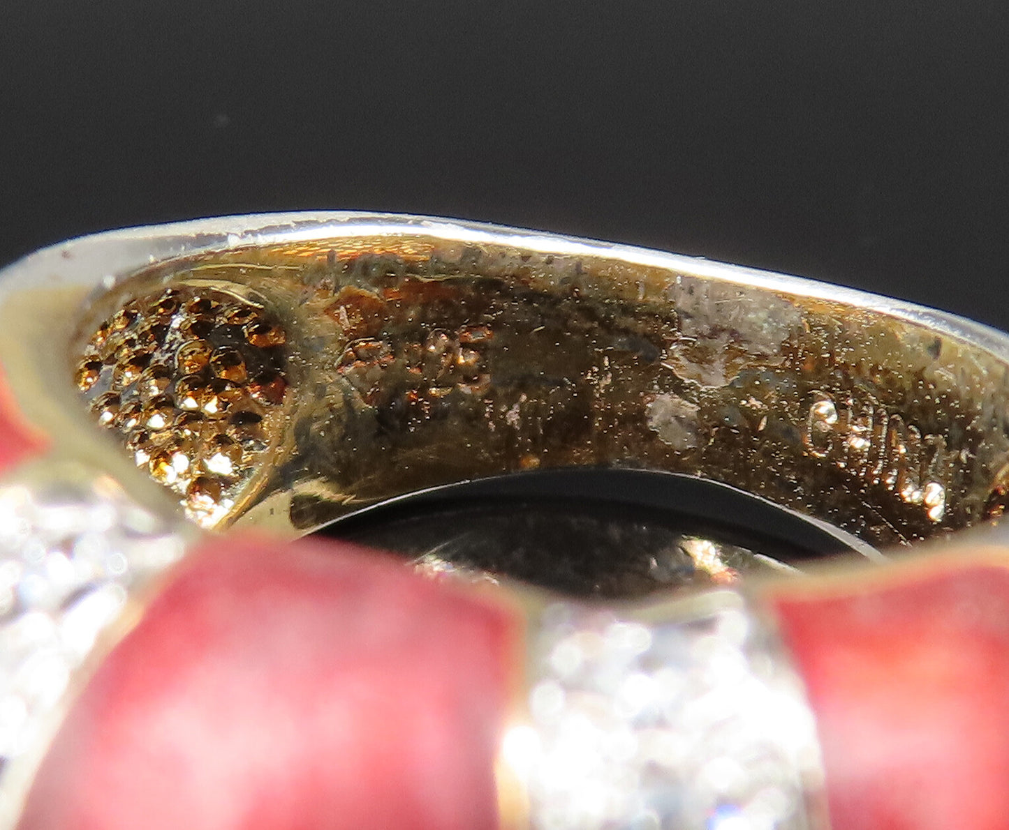 925 Sterling Silver  Vintage Enamel & Cubic Zirconia Dome Ring Sz 5  RG25379