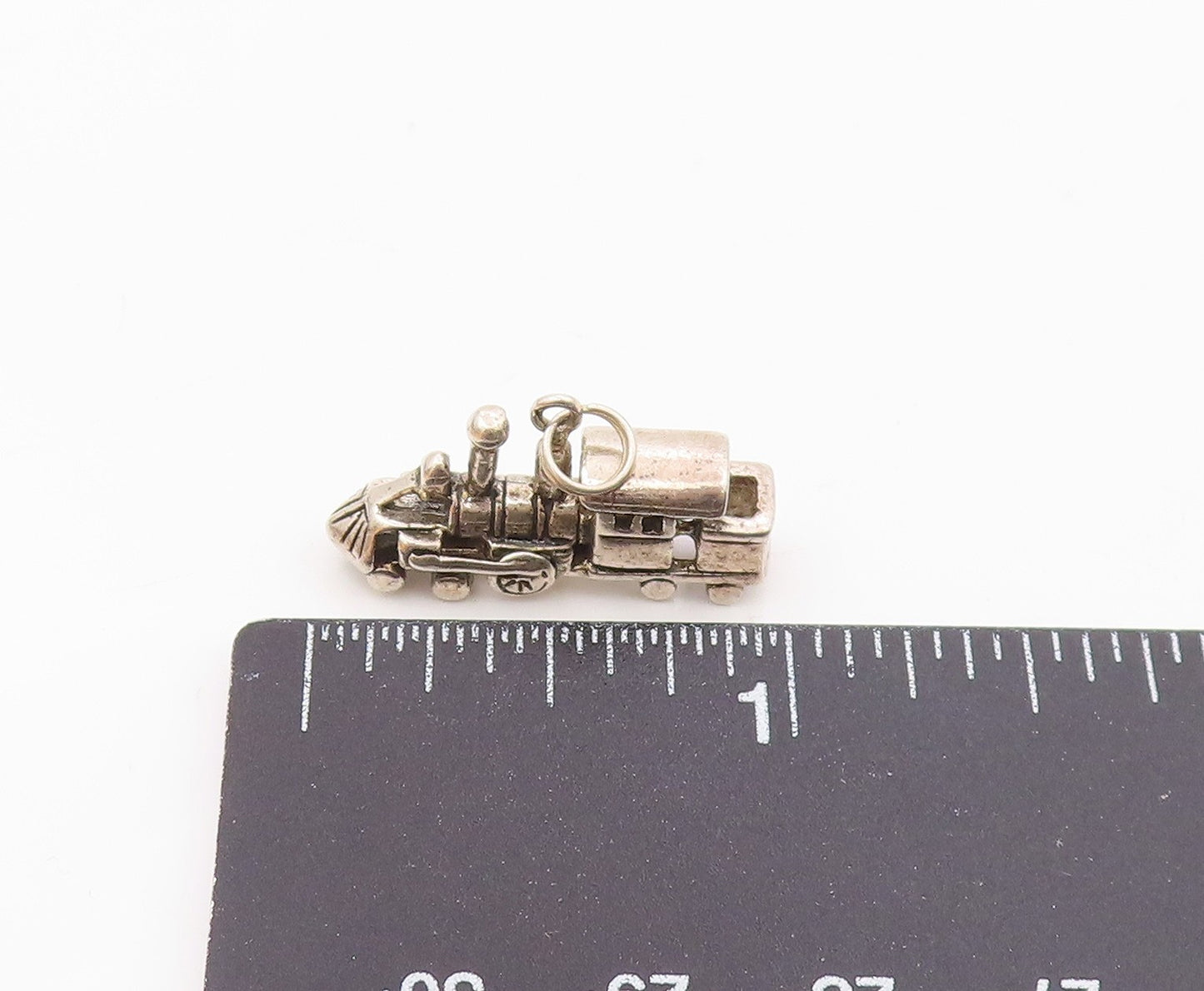 925 Sterling Silver  Vintage Sculpted Old Fashion Steam Train Pendant  PT20821