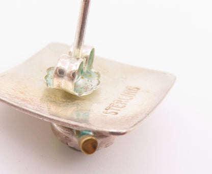 925 Sterling Silver Vintage Earrings Two Tone Peridot Geometric Studs  EG14503