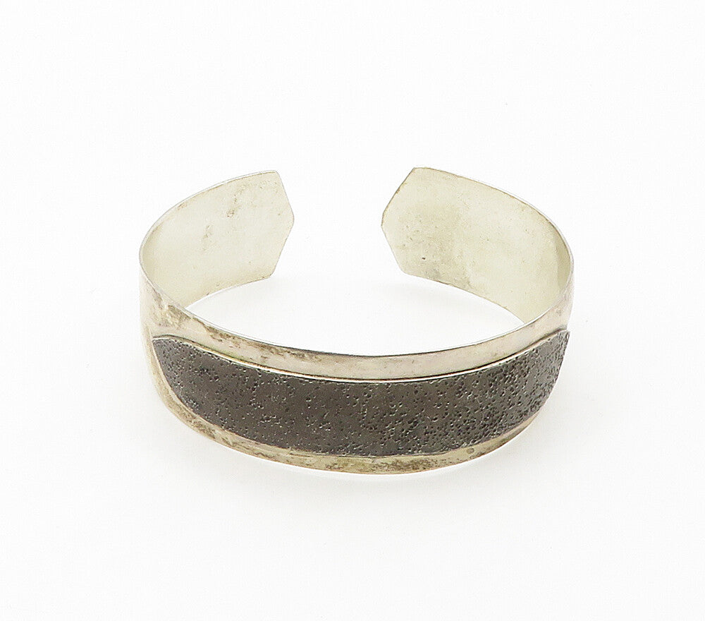 925 Sterling Silver  Vintage Modernist Shiny Two Tone Cuff Bracelet  BT6450