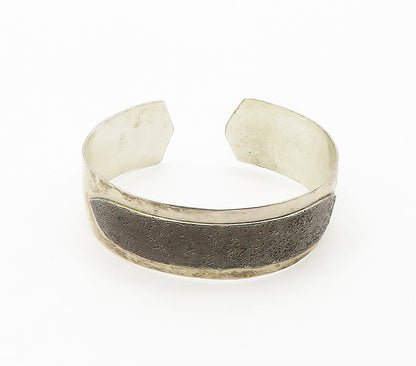 925 Sterling Silver  Vintage Modernist Shiny Two Tone Cuff Bracelet  BT6450