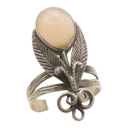 925 Sterling Silver Vintage Ring NAVAJO Pink Opal Leaf Motif  Sz 5.5  RG36367
