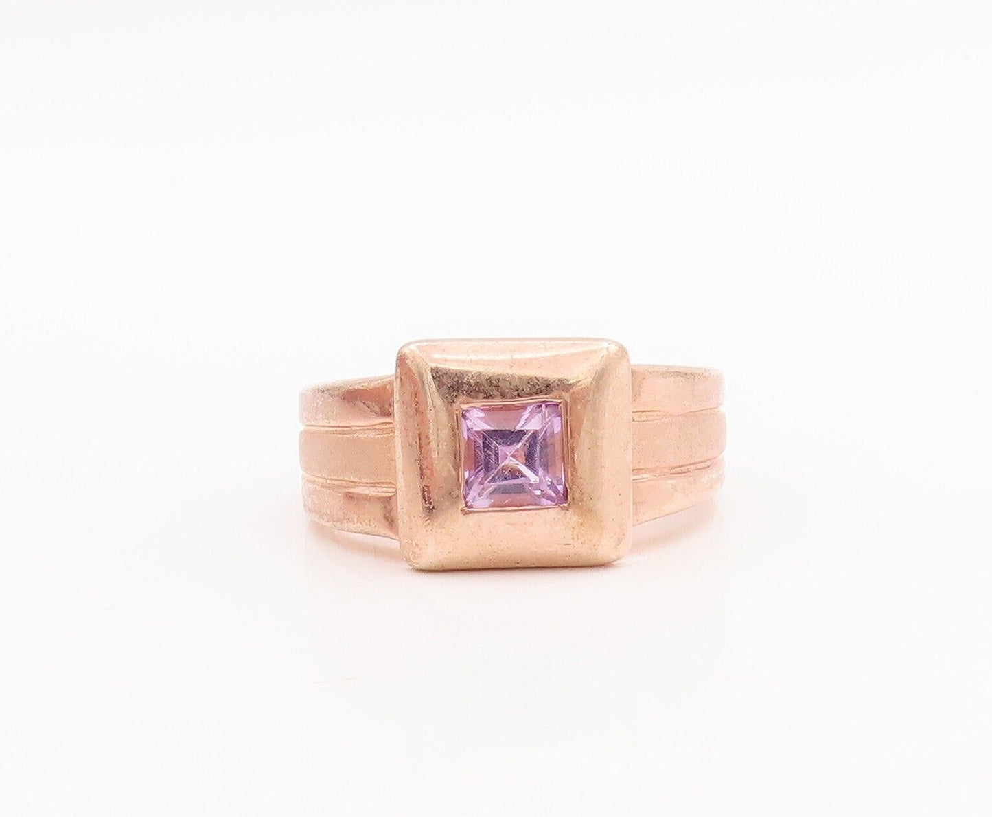 925 Sterling Silver Vintage Ring Rose Gold Plated Pink CZ Inlay  Sz 8  RG28659
