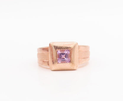 925 Sterling Silver Vintage Ring Rose Gold Plated Pink CZ Inlay  Sz 8  RG28659