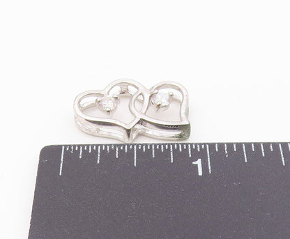 925 Sterling Silver   Vintage Cubic Zirconia Love Hearts Pendant  PT18263