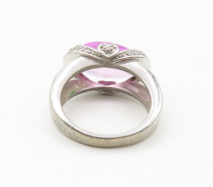 925 Sterling Silver  Faceted Pink Topaz Shiny Cocktail Ring Sz 6.5  RG15339