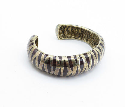 925 Sterling Silver Vintage Enamel Coated Zebra Striped Cuff Bracelet BT2066