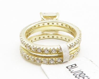 925 Silver  Shiny Cubic Zirconia Stacked Solitaire Accent Ring Sz 6  RG12409