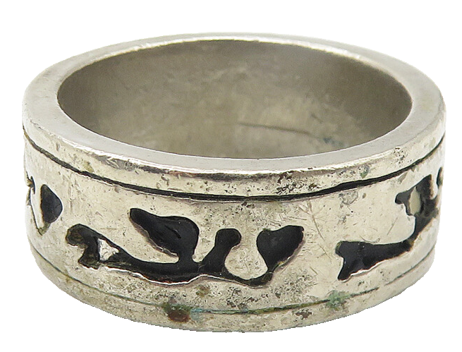 925 Sterling Silver  Vintage Dark Tone Chiseled Design Band Ring Sz 8  RG11257