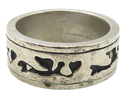925 Sterling Silver  Vintage Dark Tone Chiseled Design Band Ring Sz 8  RG11257