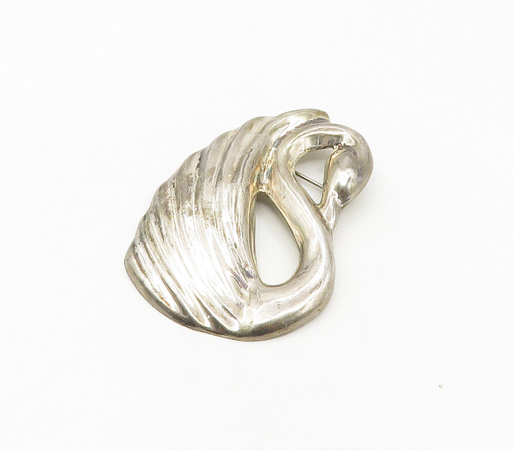 MEXICO 925 Sterling Silver  Vintage Shiny Hollow Swan Motif Brooch Pin  BP6597