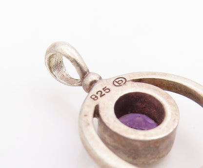 925 Sterling Silver Vintage Pendant Bezel Set Amethyst Circular Charm  PT25497