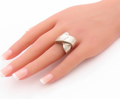 925 Sterling Silver Vintage Ring Solid Criss Crossed X Heavy  Sz 6.5  RG33467