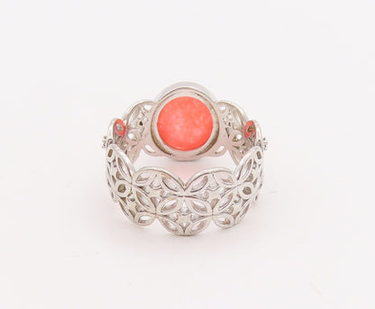 925 Sterling Silver Vintage Ring Oval Orange Gemstone Cutout Band Sz 10  RG28932