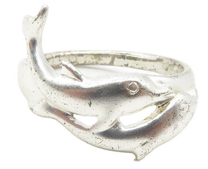 925 Sterling Silver  Vintage Shiny Dolphin Motif Band Ring Sz 6.5  RG11949