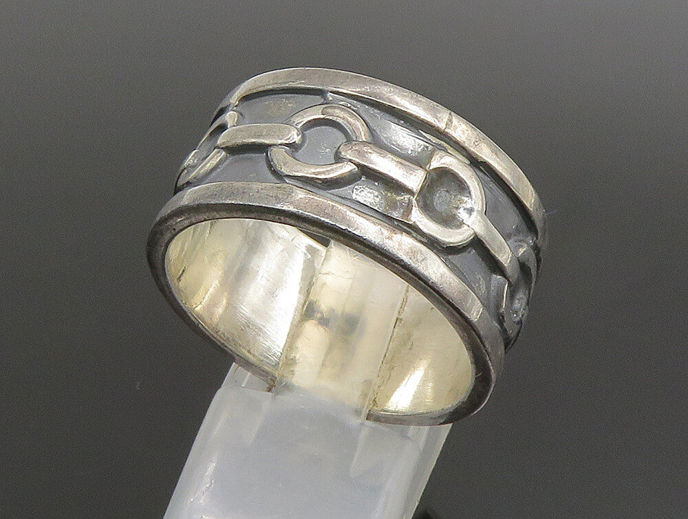 925 Sterling Silver  Vintage Carved Rolo Chain Link Band Ring Sz 12  RG24628