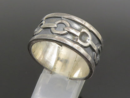 925 Sterling Silver  Vintage Carved Rolo Chain Link Band Ring Sz 12  RG24628