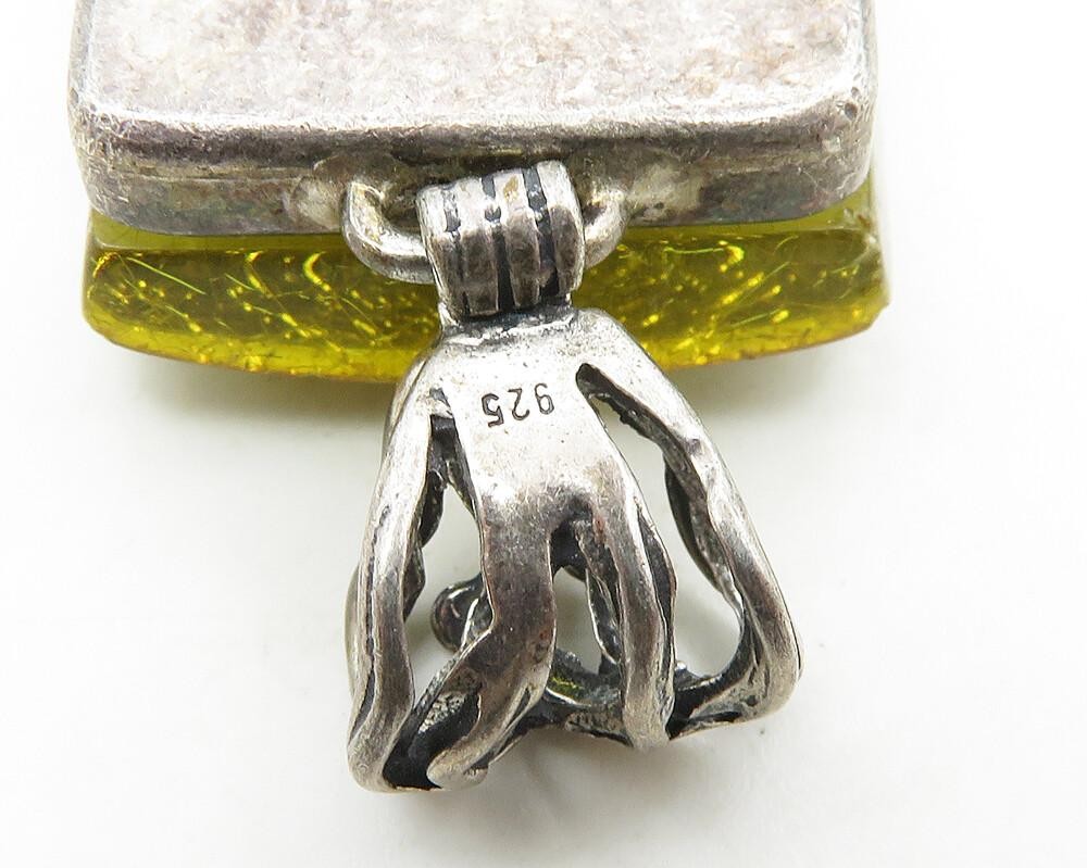 925 Sterling Silver  Vintage Square Peridot Open Bail Drop Pendant  PT14298