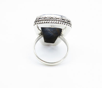 925 Sterling Silver  Sodalite Swirl Border Shiny Cocktail Ring Sz 10  RG8130