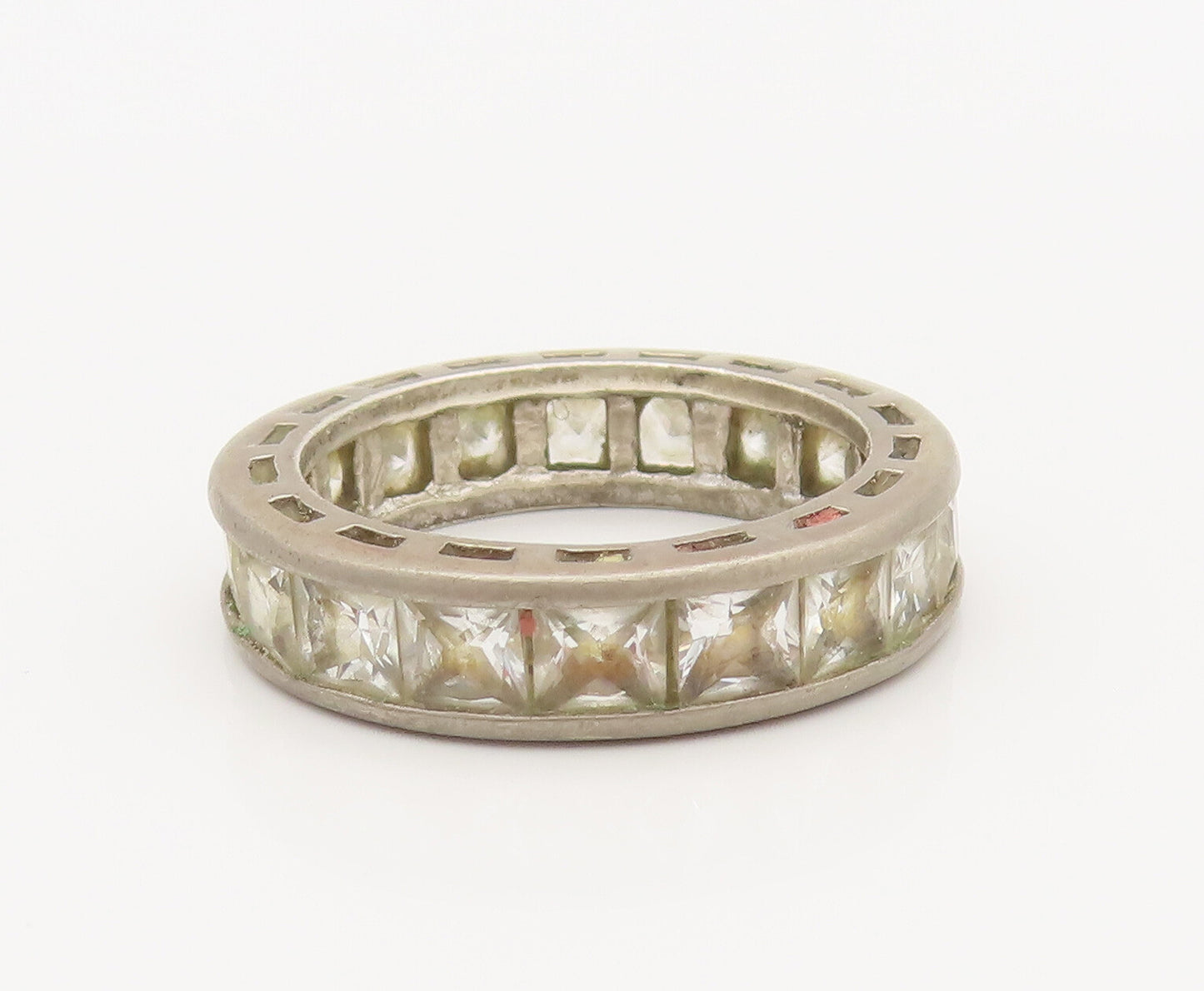 925 Sterling Silver Vintage Ring Minimalist Inlay Topaz 360 Band Sz 9  RG27821