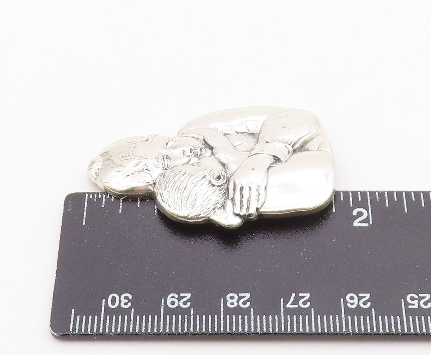MFA 925 Sterling Silver  Vintage Shiny Mother & Child Hug Brooch Pin  BP9075