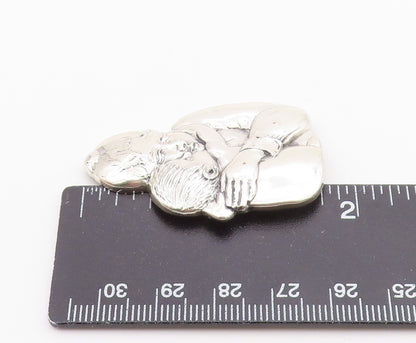 MFA 925 Sterling Silver  Vintage Shiny Mother & Child Hug Brooch Pin  BP9075