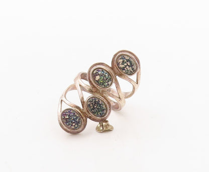 925 Sterling Silver Vintage Ring Designer Drusy Bypass Cutout  Sz 7  RG31041