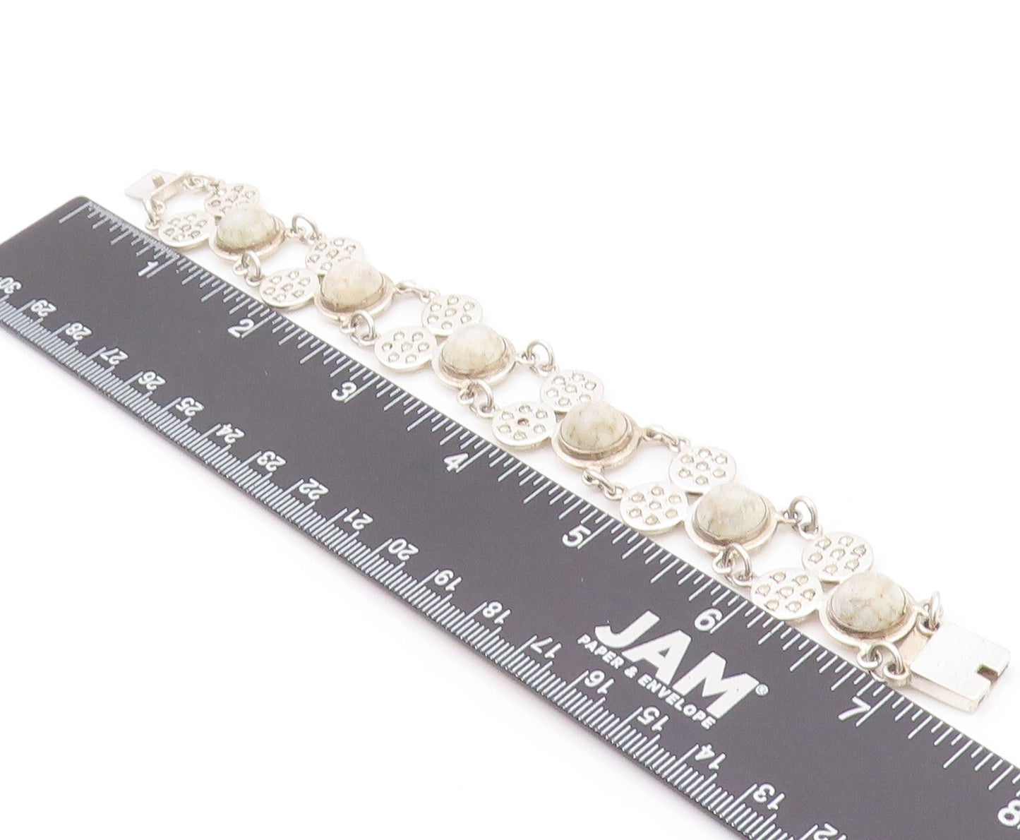 925 Sterling Silver Vintage Bracelet Designer Cabochon Round Gemstones  BT11154