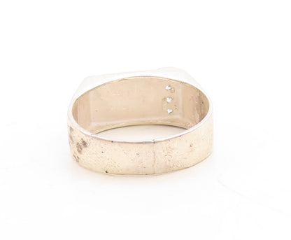 14k Gold 925 Sterling Silver Vintage Ring Solid Carved A CZ Inlay Sz 10 RG31521