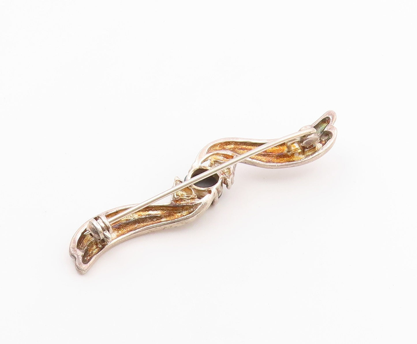 925 Sterling Silver  Vintage Labradorite & Topaz Ribbon Brooch Pin  BP7397